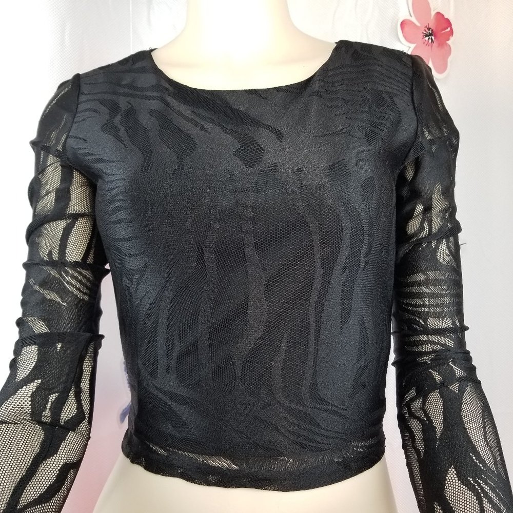 Black See-through Long Sleeve Top